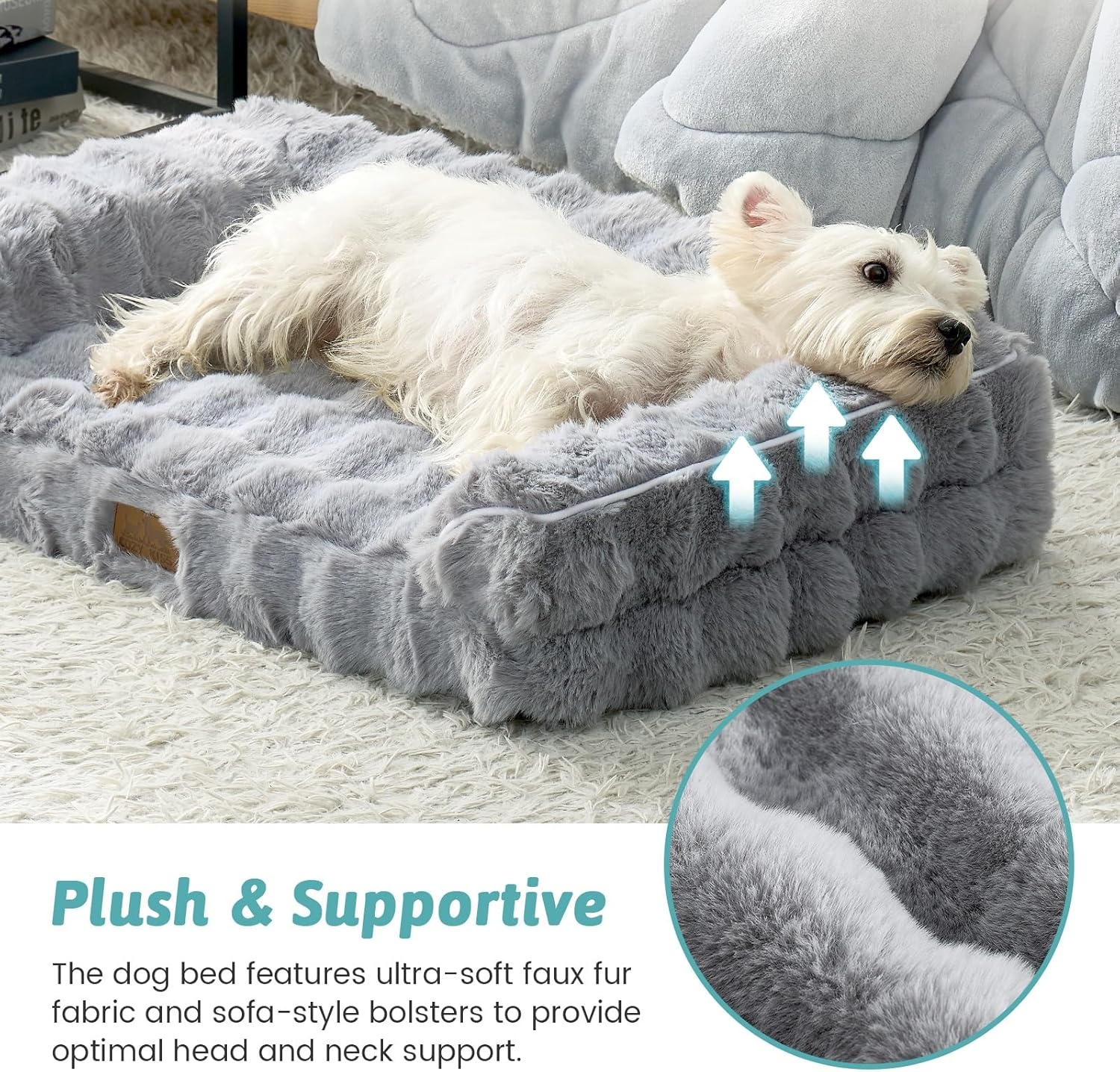 image:imageFaux Fur Orthopedic Dog Bed Dog Bed for Large Size Supportive Foam Pet Sofa with Waterproof Lining Cover Washable UShaped Pet Couch with AntiSlip Bottom Tiedye Grey L 36x27x65 inchGrey