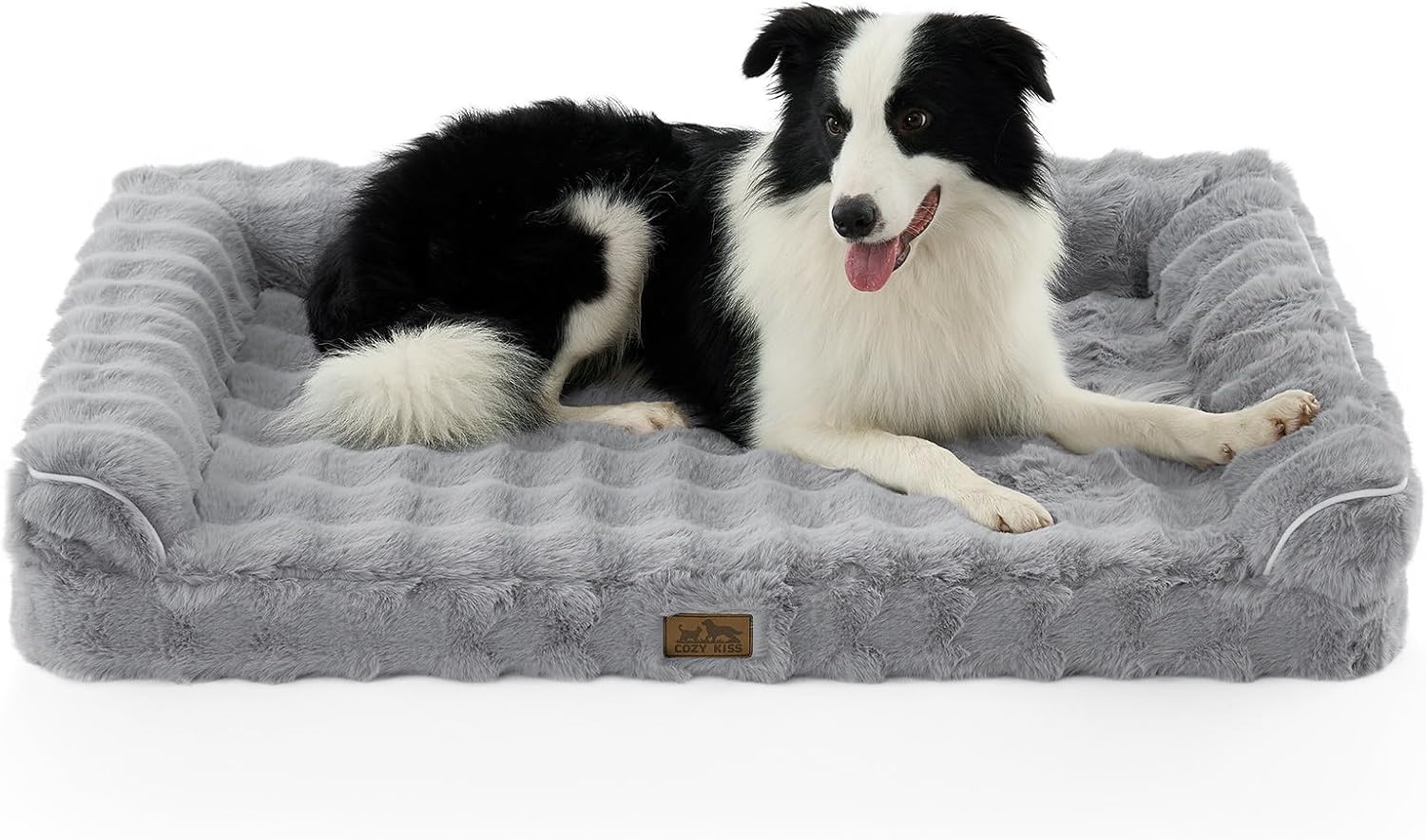image:imageFaux Fur Orthopedic Dog Bed Dog Bed for Large Size Supportive Foam Pet Sofa with Waterproof Lining Cover Washable UShaped Pet Couch with AntiSlip Bottom Tiedye Grey L 36x27x65 inchGrey