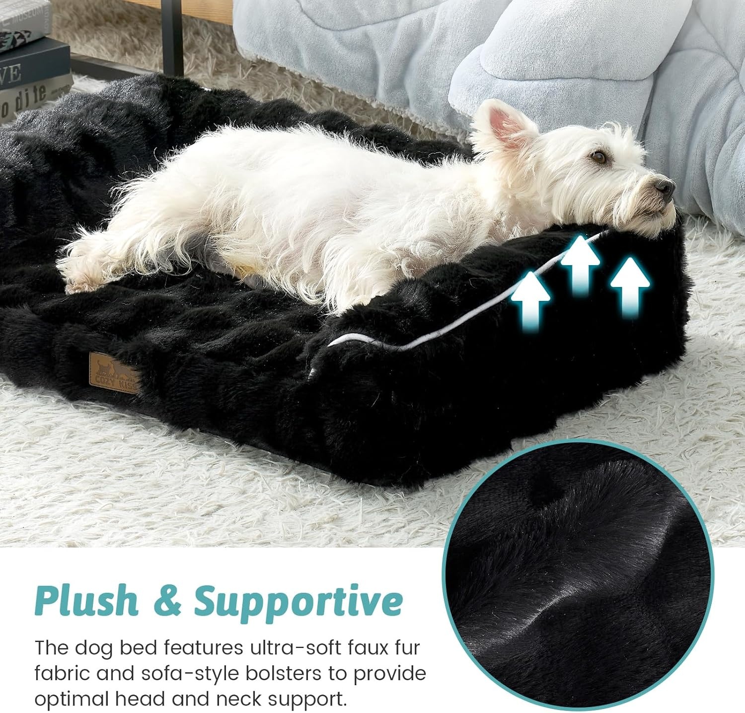 image:imageFaux Fur Orthopedic Dog Bed Dog Bed for Large Size Supportive Foam Pet Sofa with Waterproof Lining Cover Washable UShaped Pet Couch with AntiSlip Bottom Tiedye Grey L 36x27x65 inchBlack