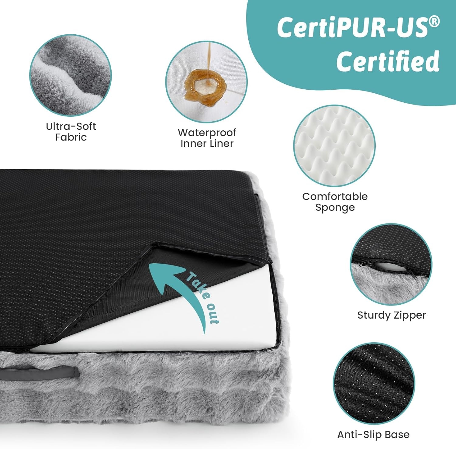 image:imageFaux Fur Orthopedic Dog Bed Dog Bed for Large Size Supportive Foam Pet Sofa with Waterproof Lining Cover Washable UShaped Pet Couch with AntiSlip Bottom Tiedye Grey L 36x27x65 inchGrey