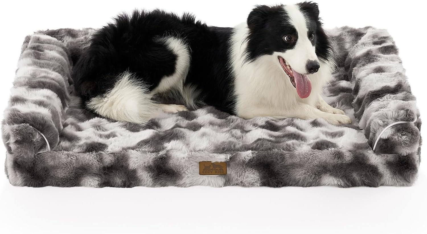 image:imageFaux Fur Orthopedic Dog Bed Dog Bed for Large Size Supportive Foam Pet Sofa with Waterproof Lining Cover Washable UShaped Pet Couch with AntiSlip Bottom Tiedye Grey L 36x27x65 inchTiedye Grey