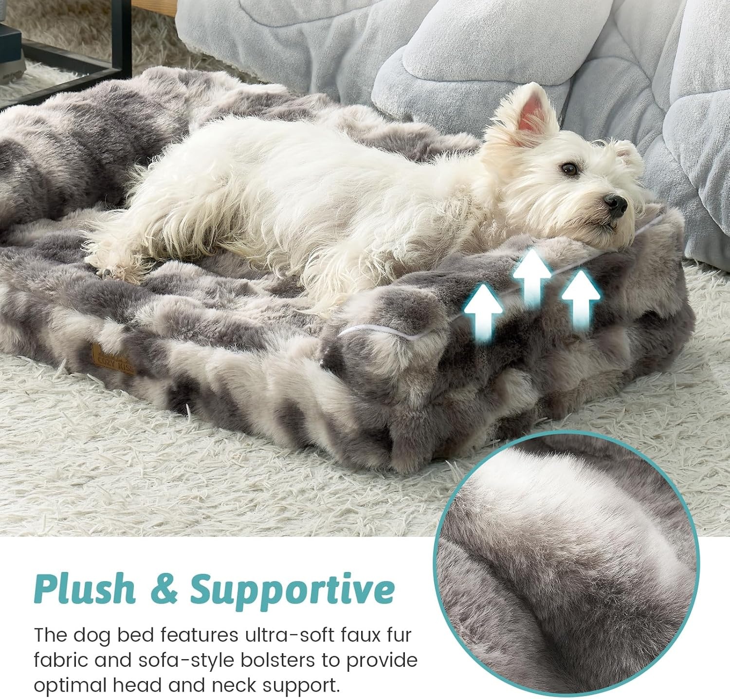 image:imageFaux Fur Orthopedic Dog Bed Dog Bed for Large Size Supportive Foam Pet Sofa with Waterproof Lining Cover Washable UShaped Pet Couch with AntiSlip Bottom Tiedye Grey L 36x27x65 inchTiedye Grey