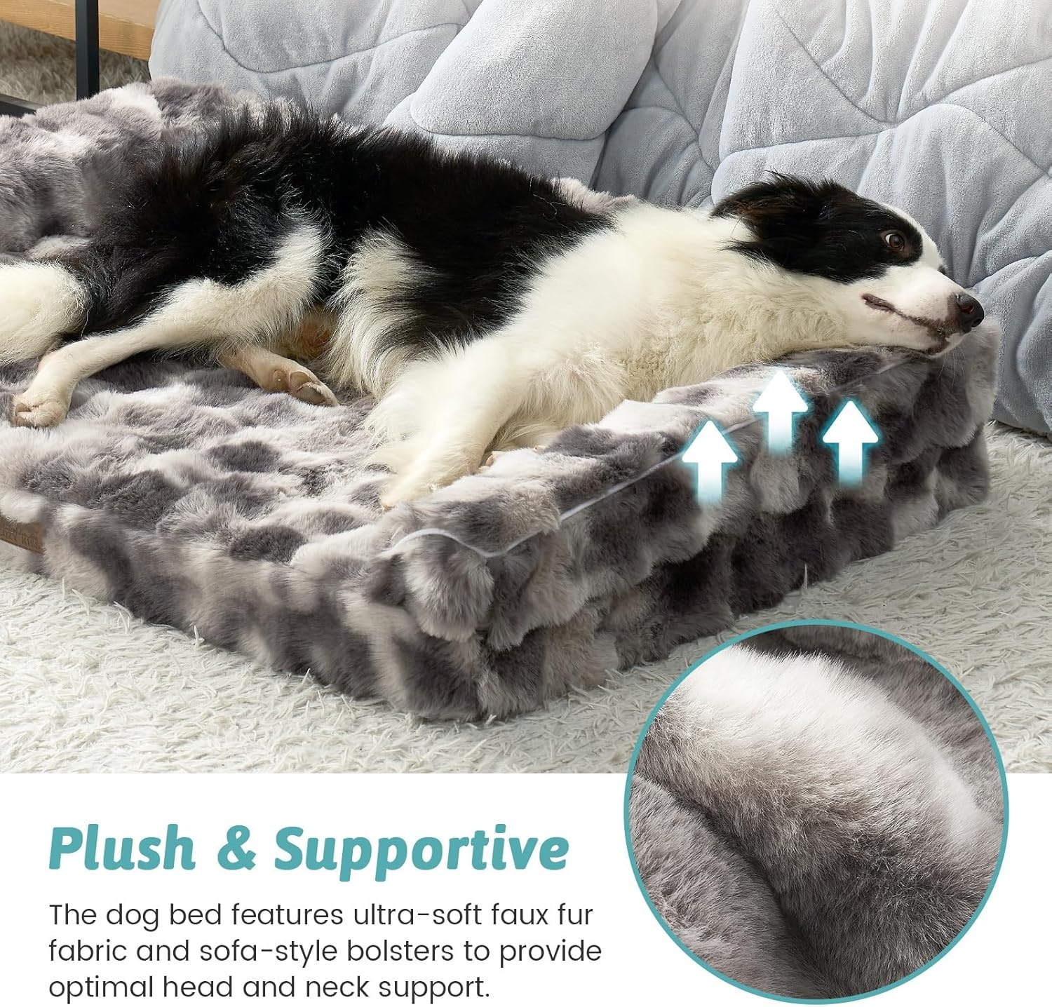 image:imageFaux Fur Orthopedic Dog Bed Dog Bed for Large Size Supportive Foam Pet Sofa with Waterproof Lining Cover Washable UShaped Pet Couch with AntiSlip Bottom Tiedye Grey L 36x27x65 inchTiedye Grey