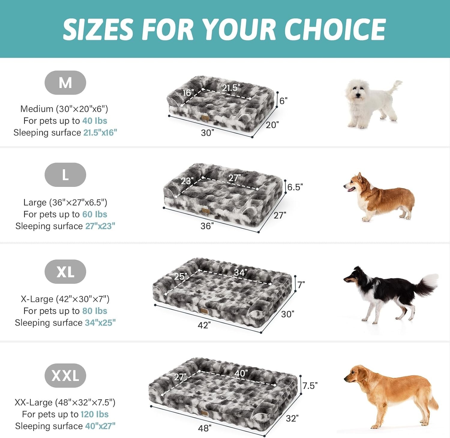 image:imageFaux Fur Orthopedic Dog Bed Dog Bed for Large Size Supportive Foam Pet Sofa with Waterproof Lining Cover Washable UShaped Pet Couch with AntiSlip Bottom Tiedye Grey L 36x27x65 inchTiedye Grey