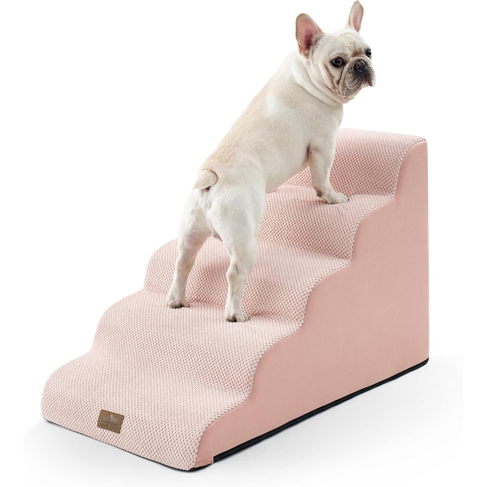 image:imageCOZY KISS Extra Wide Dog Stairs with Tunnel Detachable Large Pet Step for Small Medium Dog Puppy or Cat Ramp for High Bed Couch Sofa or Car Stable 197x33x224 inch 5 Step BlackPink