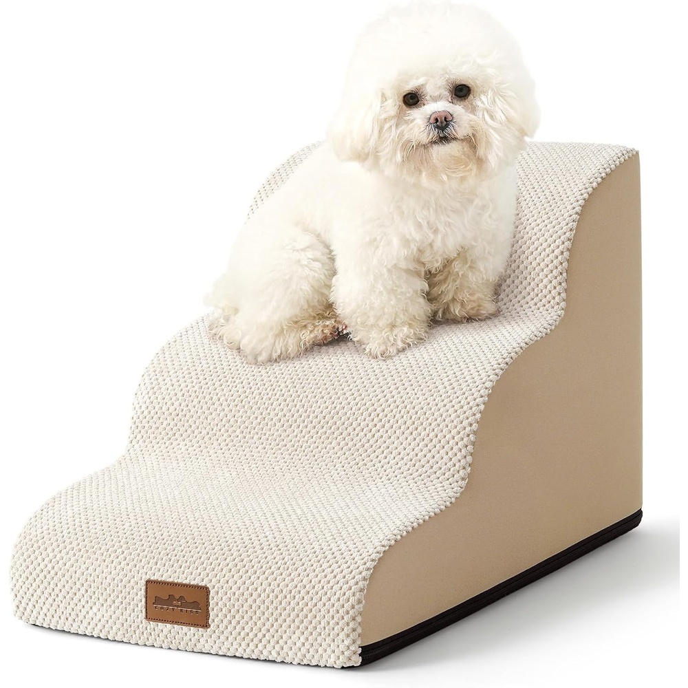 image:imageCOZY KISS Extra Wide Dog Stairs with Tunnel Detachable Large Pet Step for Small Medium Dog Puppy or Cat Ramp for High Bed Couch Sofa or Car Stable 197x33x224 inch 5 Step BlackBeige