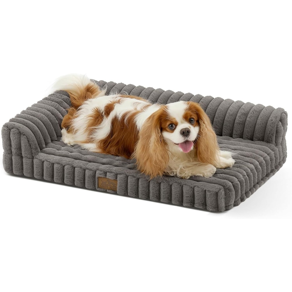 image:imageCOZY KISS Medium Dog Bed Faux Rabbit Fur Orthopedic Foam Dog Bed with Sides Removable Washable Cover amp Waterproof Lining Comfortable Pet Couch for Medium Dogs Cream 36 L x 27 W x 65 ThGrey
