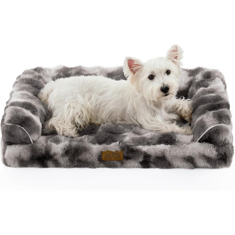 image:imageFaux Fur Orthopedic Dog Bed Dog Bed for Large Size Supportive Foam Pet Sofa with Waterproof Lining Cover Washable UShaped Pet Couch with AntiSlip Bottom Tiedye Grey L 36x27x65 inchTiedye Grey