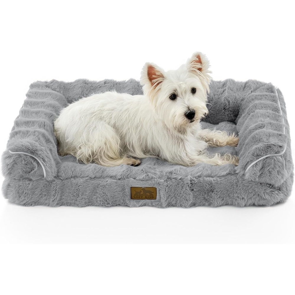 image:imageFaux Fur Orthopedic Dog Bed Dog Bed for Large Size Supportive Foam Pet Sofa with Waterproof Lining Cover Washable UShaped Pet Couch with AntiSlip Bottom Tiedye Grey L 36x27x65 inchGrey