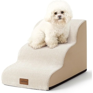 image:imageCOZY KISS Extra Wide Dog Stairs with Tunnel Detachable Large Pet Step for Small Medium Dog Puppy or Cat Ramp for High Bed Couch Sofa or Car Stable 197x33x224 inch 5 Step BlackBeige