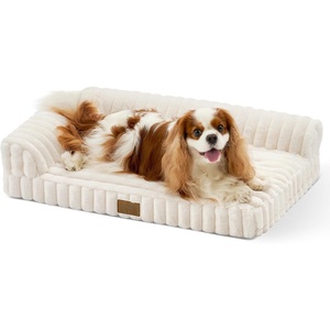 image:imageCOZY KISS Medium Dog Bed Faux Rabbit Fur Orthopedic Foam Dog Bed with Sides Removable Washable Cover amp Waterproof Lining Comfortable Pet Couch for Medium Dogs Cream 36 L x 27 W x 65 ThCream