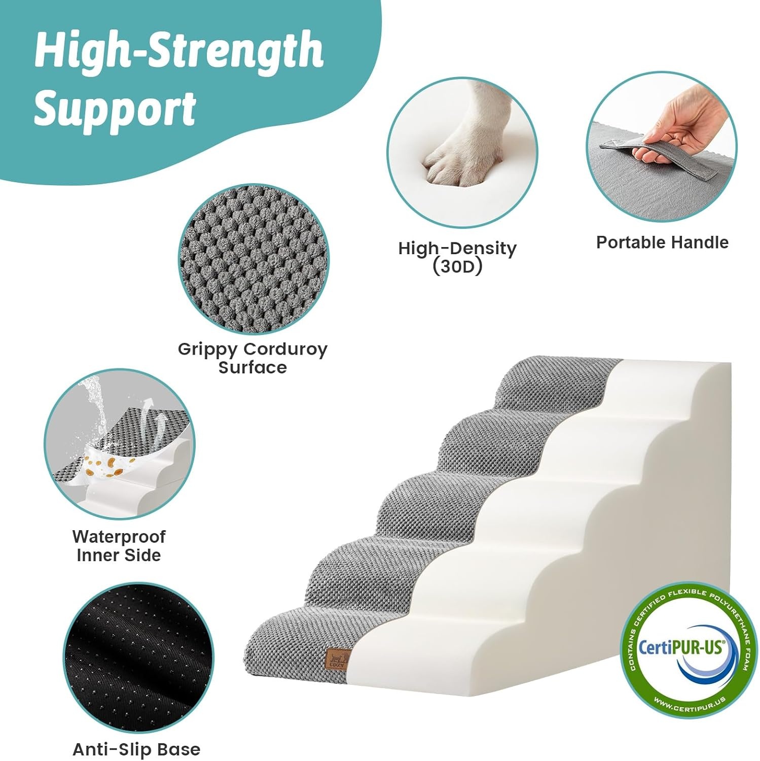 image:imageCOZY KISS Dog Stairs for Small Dogs 157 H 4Step Sturdy Foam Dog Steps for Couch and Bed Curved Pet Stairs for Puppy and Older Cat Doggie Ladder with Washable Cover 157x283x157 inch BeigeGray