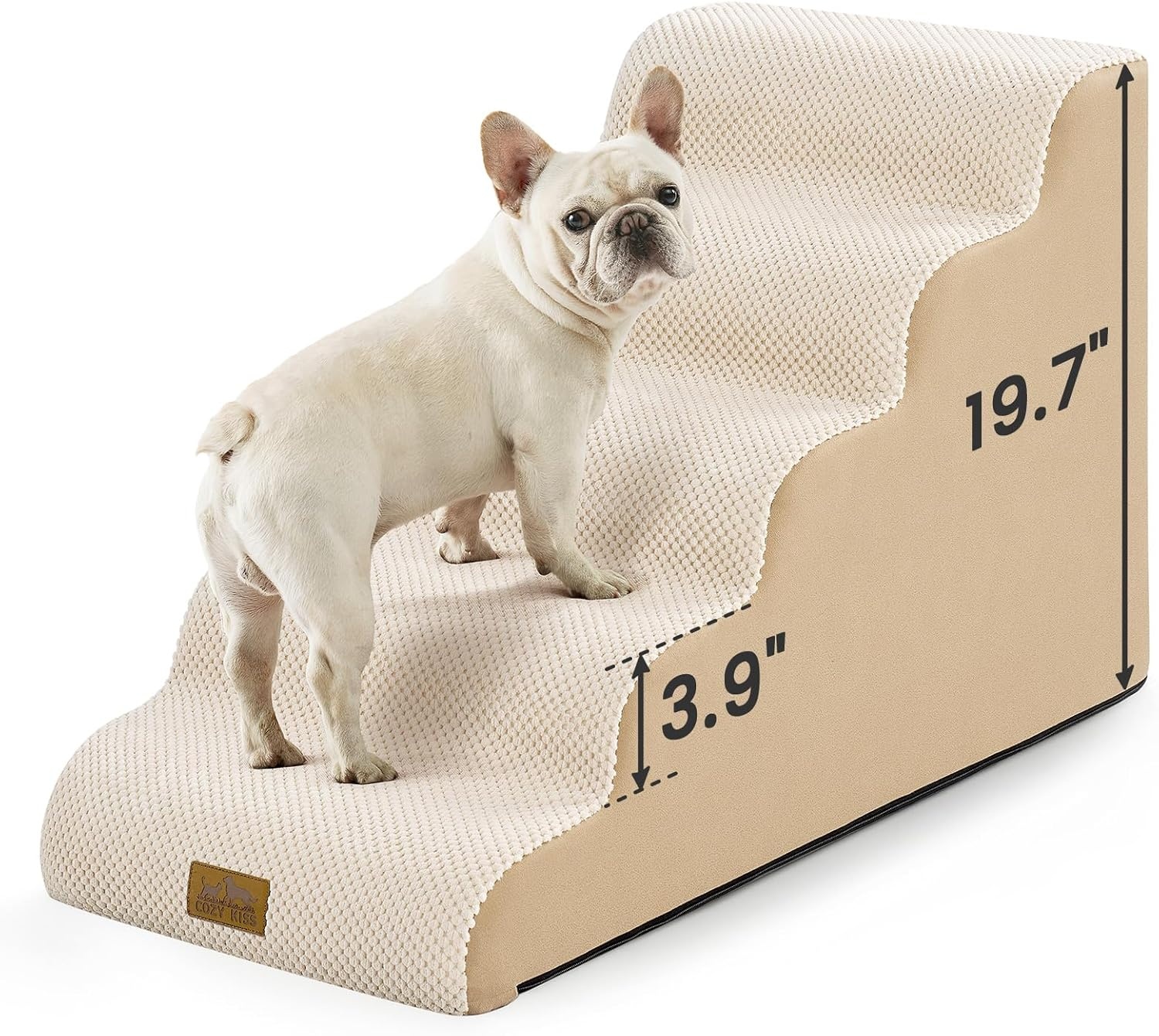 image:imageCOZY KISS Dog Stairs for Small Dogs 157 H 4Step Sturdy Foam Dog Steps for Couch and Bed Curved Pet Stairs for Puppy and Older Cat Doggie Ladder with Washable Cover 157x283x157 inch BeigeBeige