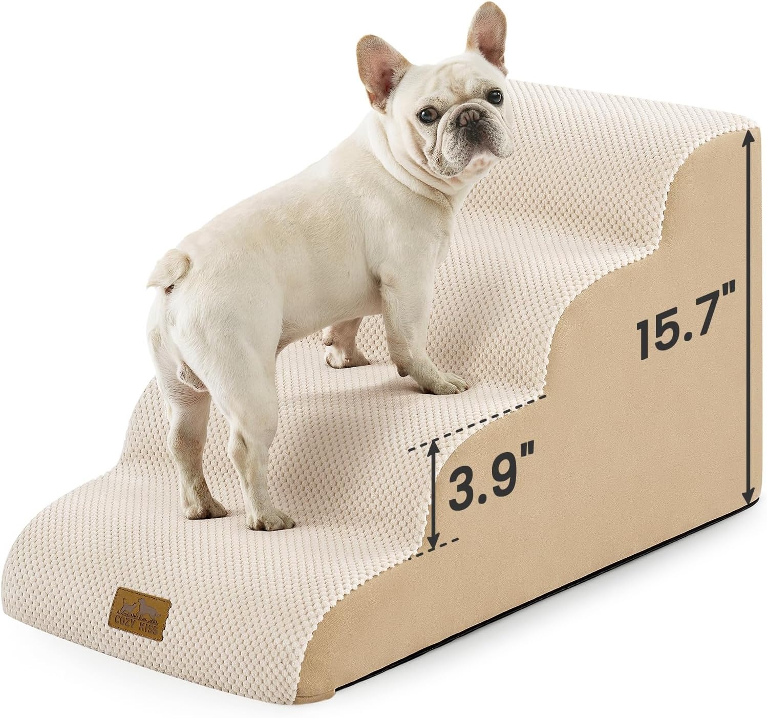 image:imageCOZY KISS Dog Stairs for Small Dogs 157 H 4Step Sturdy Foam Dog Steps for Couch and Bed Curved Pet Stairs for Puppy and Older Cat Doggie Ladder with Washable Cover 157x283x157 inch BeigeBeige