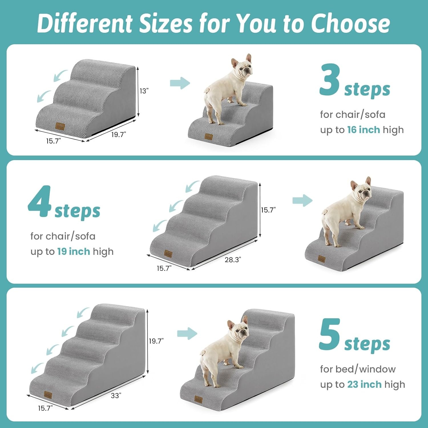 image:imageCOZY KISS Dog Stairs for Small Dogs 157 H 4Step Sturdy Foam Dog Steps for Couch and Bed Curved Pet Stairs for Puppy and Older Cat Doggie Ladder with Washable Cover 157x283x157 inch BeigeGray