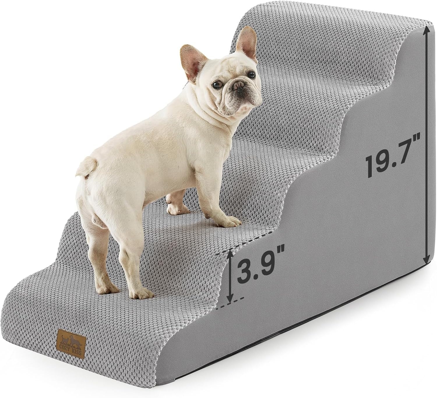 image:imageCOZY KISS Dog Stairs for Small Dogs 157 H 4Step Sturdy Foam Dog Steps for Couch and Bed Curved Pet Stairs for Puppy and Older Cat Doggie Ladder with Washable Cover 157x283x157 inch BeigeGray