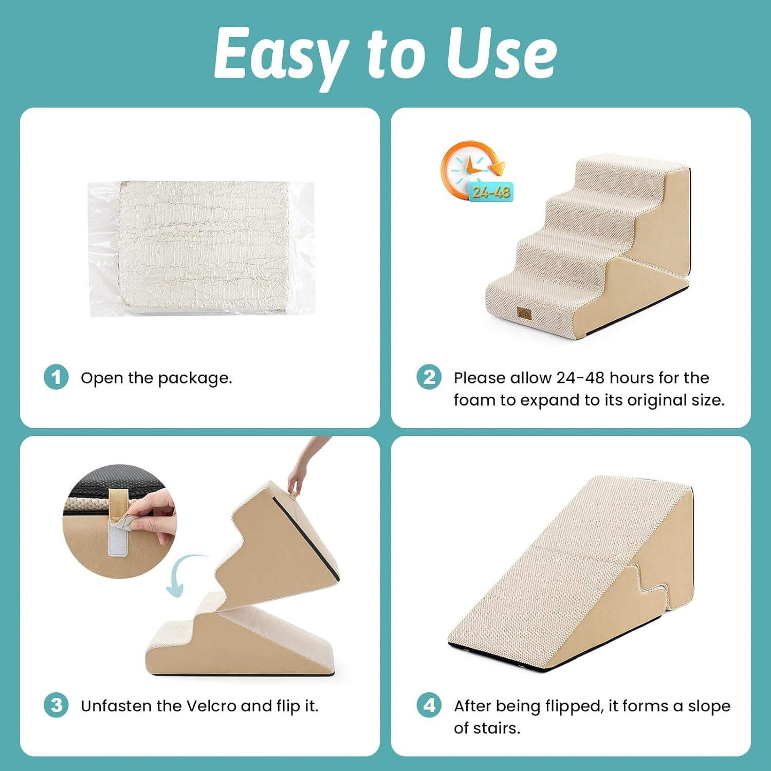 image:imageCOZY KISS Dog Stairs for Small Dogs 3Step 2 in 1 Transformable Pet Stairs for Couch and Bed 157 H Dog Steps for Old Cats Puppy Small Dogs Beige 157x224x157 in 30Beige