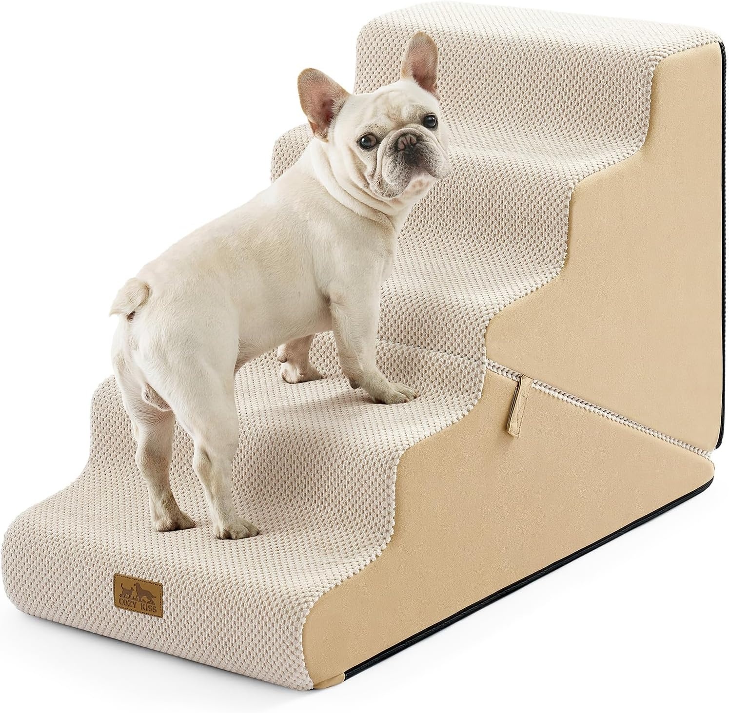 image:imageCOZY KISS Dog Stairs for Small Dogs 3Step 2 in 1 Transformable Pet Stairs for Couch and Bed 157 H Dog Steps for Old Cats Puppy Small Dogs Beige 157x224x157 in 30Beige