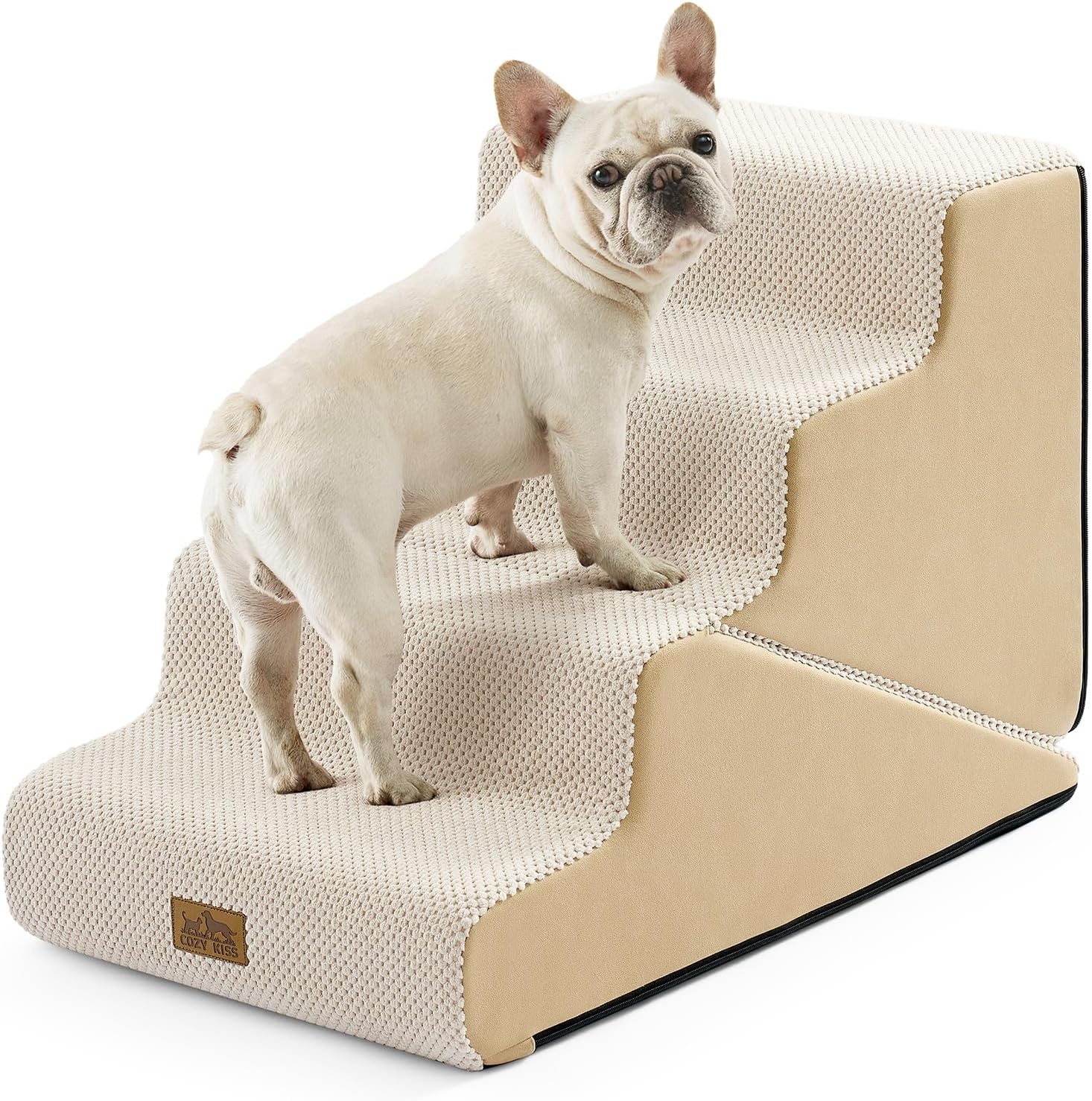 image:imageCOZY KISS Dog Stairs for Small Dogs 3Step 2 in 1 Transformable Pet Stairs for Couch and Bed 157 H Dog Steps for Old Cats Puppy Small Dogs Beige 157x224x157 in 30Beige