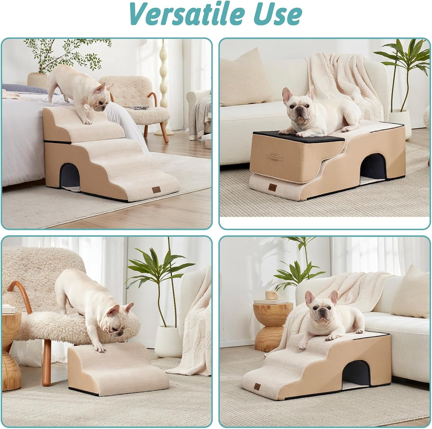 image:imageCOZY KISS Dog Stairs for Small Dogs 3Step 2 in 1 Transformable Pet Stairs for Couch and Bed 157 H Dog Steps for Old Cats Puppy Small Dogs Beige 157x224x157 in 30Beige