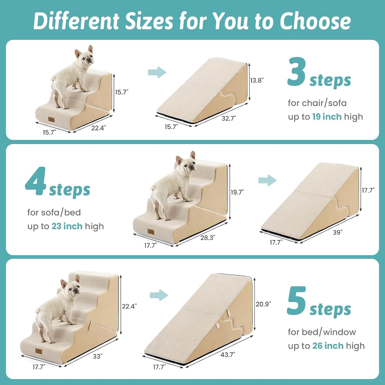 image:imageCOZY KISS Dog Stairs for Small Dogs 3Step 2 in 1 Transformable Pet Stairs for Couch and Bed 157 H Dog Steps for Old Cats Puppy Small Dogs Beige 157x224x157 in 30Beige