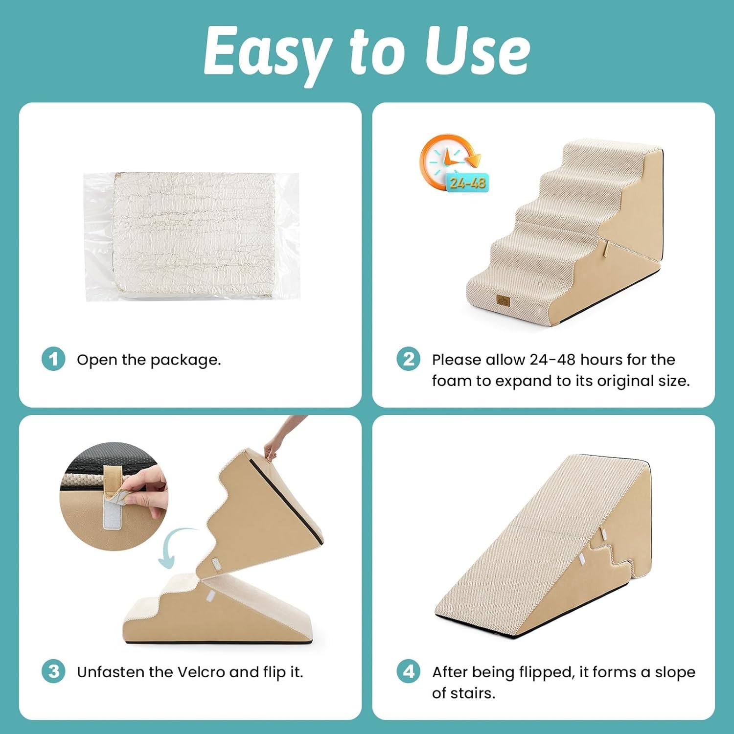 image:imageCOZY KISS Dog Stairs for Small Dogs 3Step 2 in 1 Transformable Pet Stairs for Couch and Bed 157 H Dog Steps for Old Cats Puppy Small Dogs Beige 157x224x157 in 30Beige