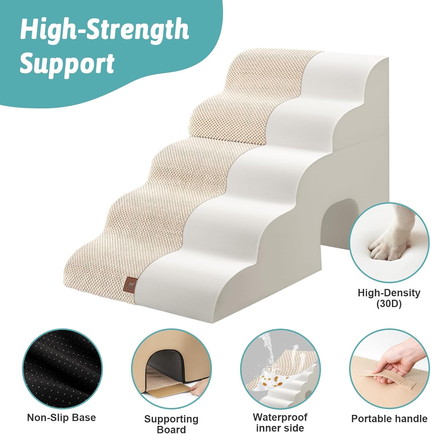 image:imageCOZY KISS Dog Stairs for Small Dogs 3Step 2 in 1 Transformable Pet Stairs for Couch and Bed 157 H Dog Steps for Old Cats Puppy Small Dogs Beige 157x224x157 in 30Beige