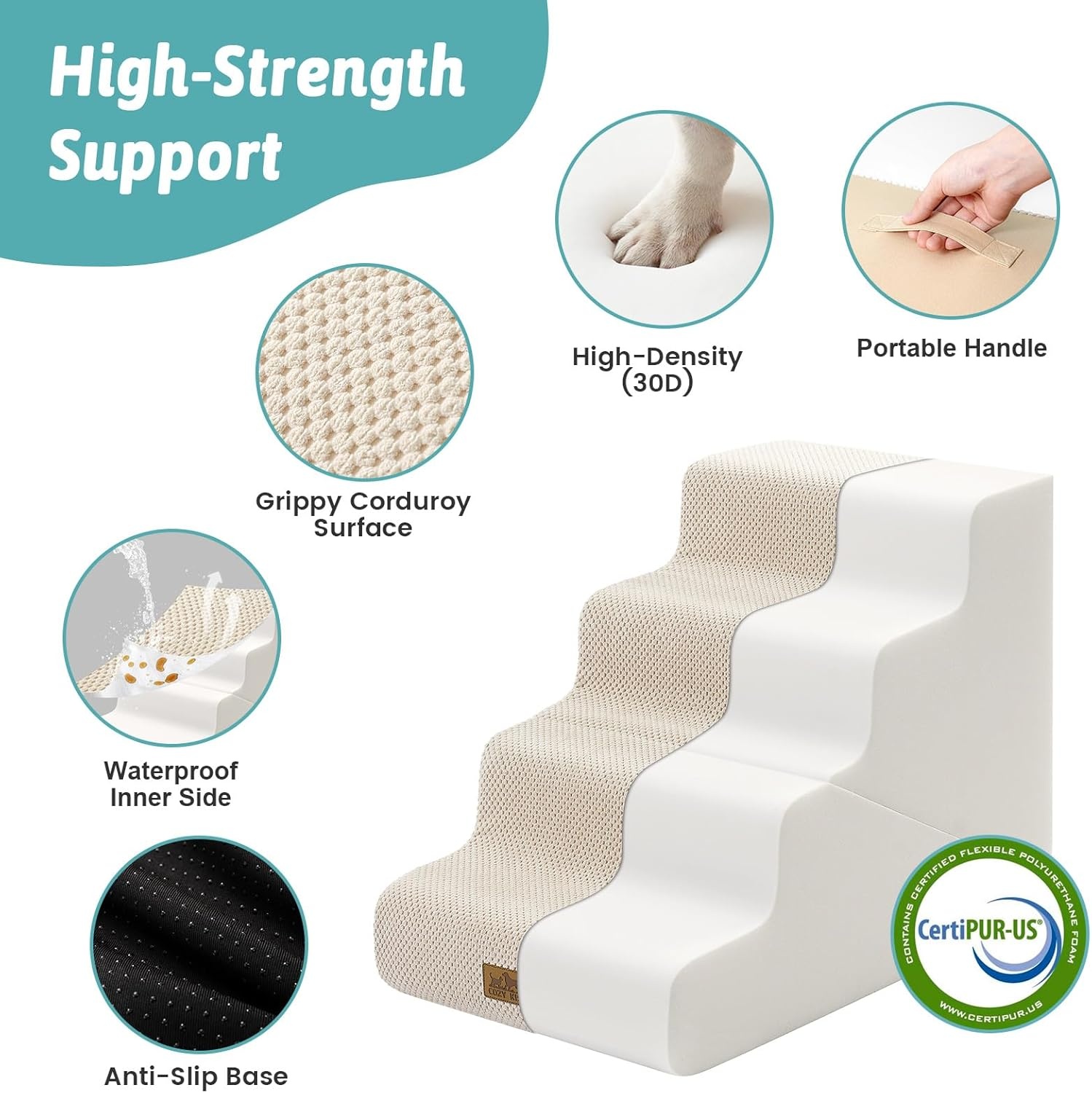 image:imageCOZY KISS Dog Stairs for Small Dogs 3Step 2 in 1 Transformable Pet Stairs for Couch and Bed 157 H Dog Steps for Old Cats Puppy Small Dogs Beige 157x224x157 in 30Beige