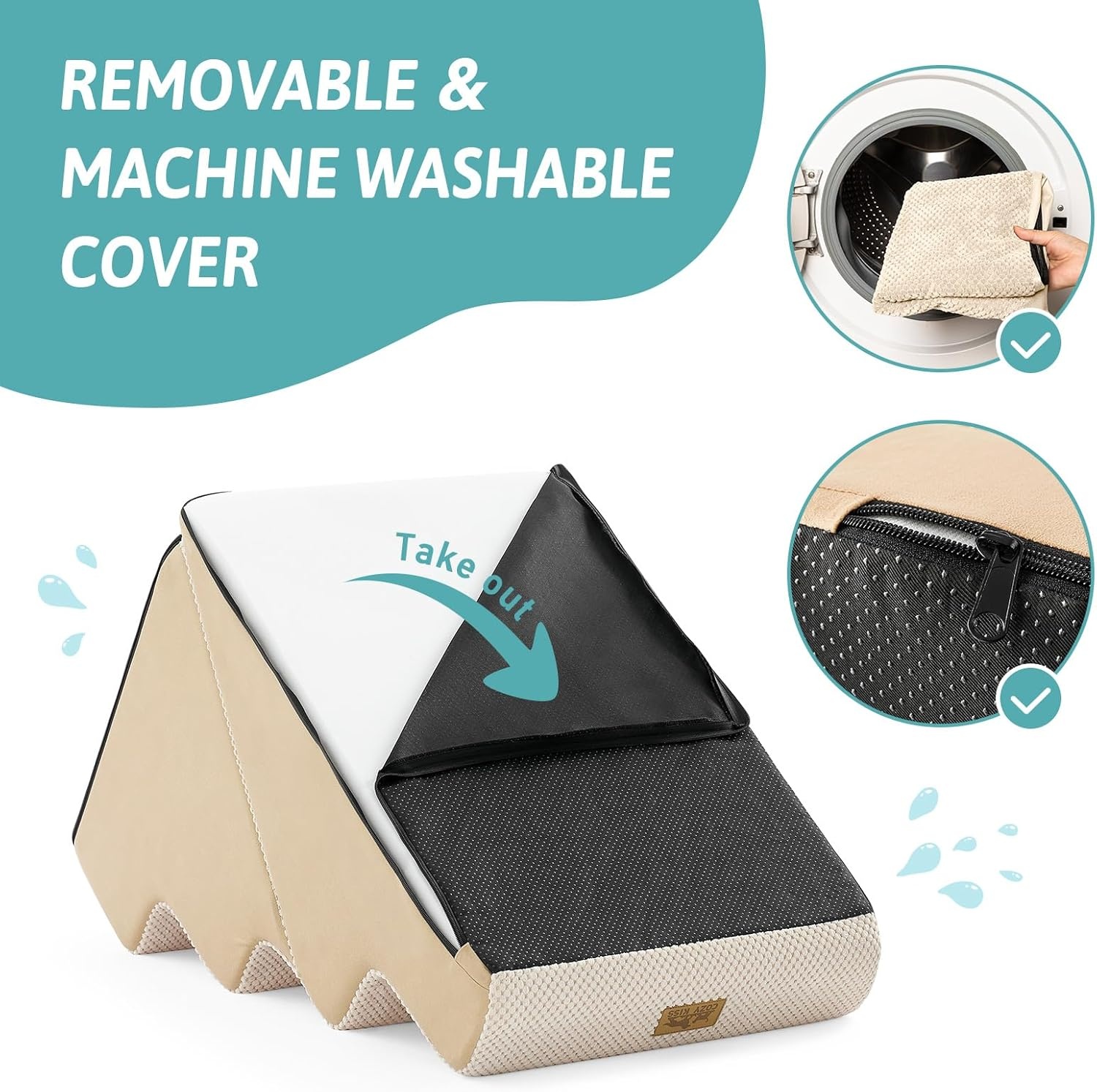 image:imageCOZY KISS Dog Stairs for Small Dogs 3Step 2 in 1 Transformable Pet Stairs for Couch and Bed 157 H Dog Steps for Old Cats Puppy Small Dogs Beige 157x224x157 in 30Beige