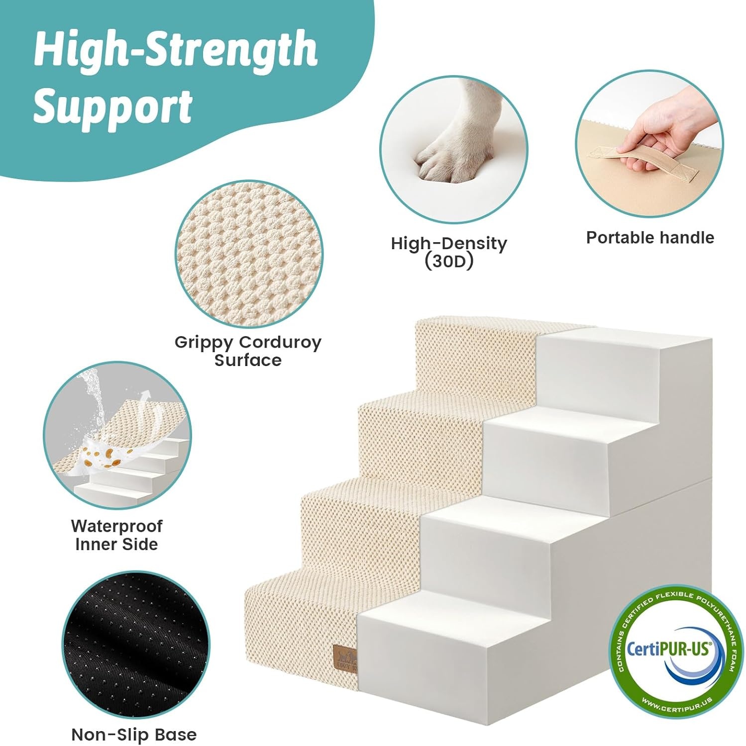 image:imageCOZY KISS Dog Stairs for Small Dogs 4 Tier Removable Pet Stairs for Couch and Bed 177 H Dog Steps for Old Cats Puppy Small Dogs 157x236x177 inch BeigeBeige