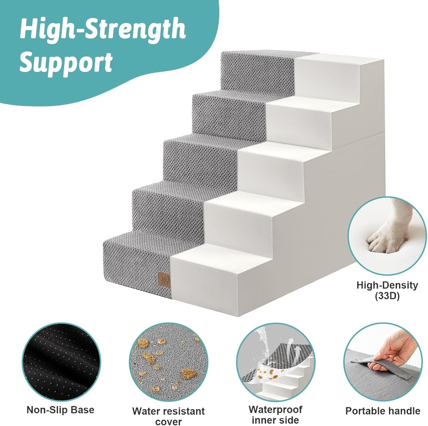 image:imageCOZY KISS Dog Stairs for Small Dogs 4 Tier Removable Pet Stairs for Couch and Bed 177 H Dog Steps for Old Cats Puppy Small Dogs 157x236x177 inch BeigeGrey