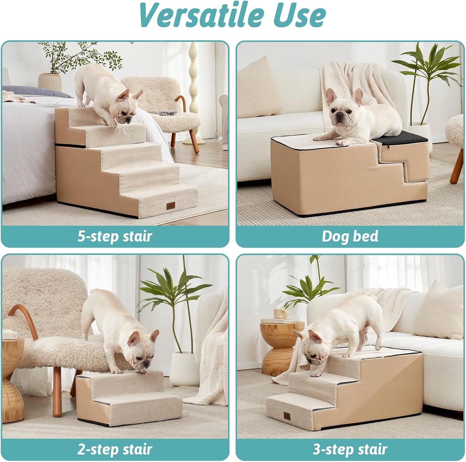image:imageCOZY KISS Dog Stairs for Small Dogs 4 Tier Removable Pet Stairs for Couch and Bed 177 H Dog Steps for Old Cats Puppy Small Dogs 157x236x177 inch BeigeBeige
