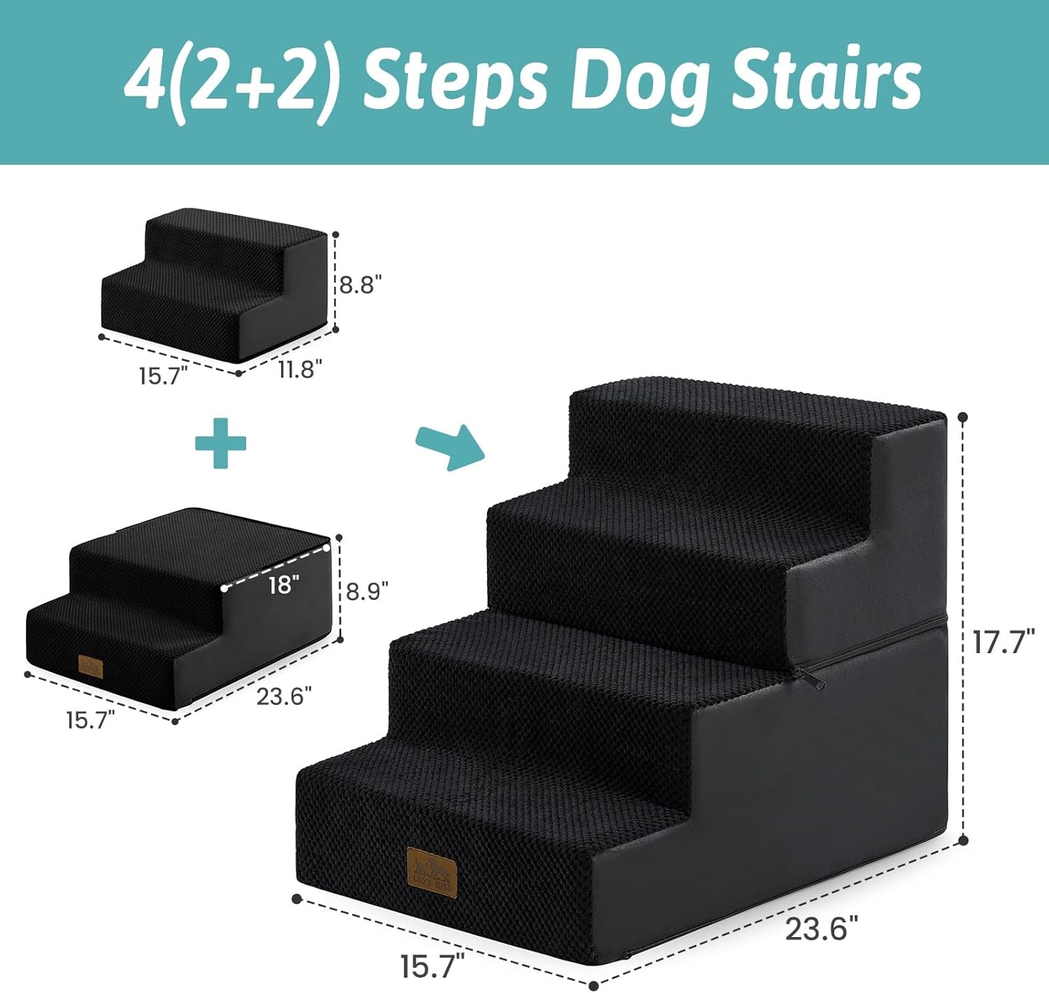 image:imageCOZY KISS Dog Stairs for Small Dogs 4 Tier Removable Pet Stairs for Couch and Bed 177 H Dog Steps for Old Cats Puppy Small Dogs 157x236x177 inch BeigeBlack