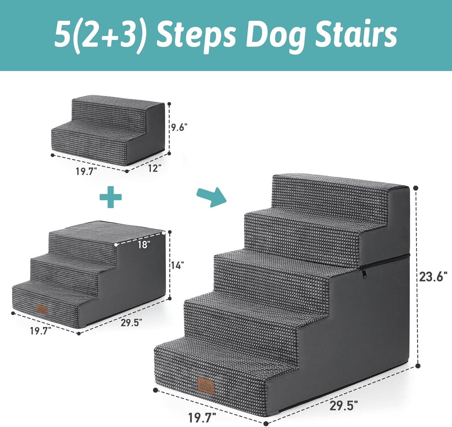 image:imageCOZY KISS Dog Stairs for Small Dogs 4 Tier Removable Pet Stairs for Couch and Bed 177 H Dog Steps for Old Cats Puppy Small Dogs 157x236x177 inch BeigeDark Grey