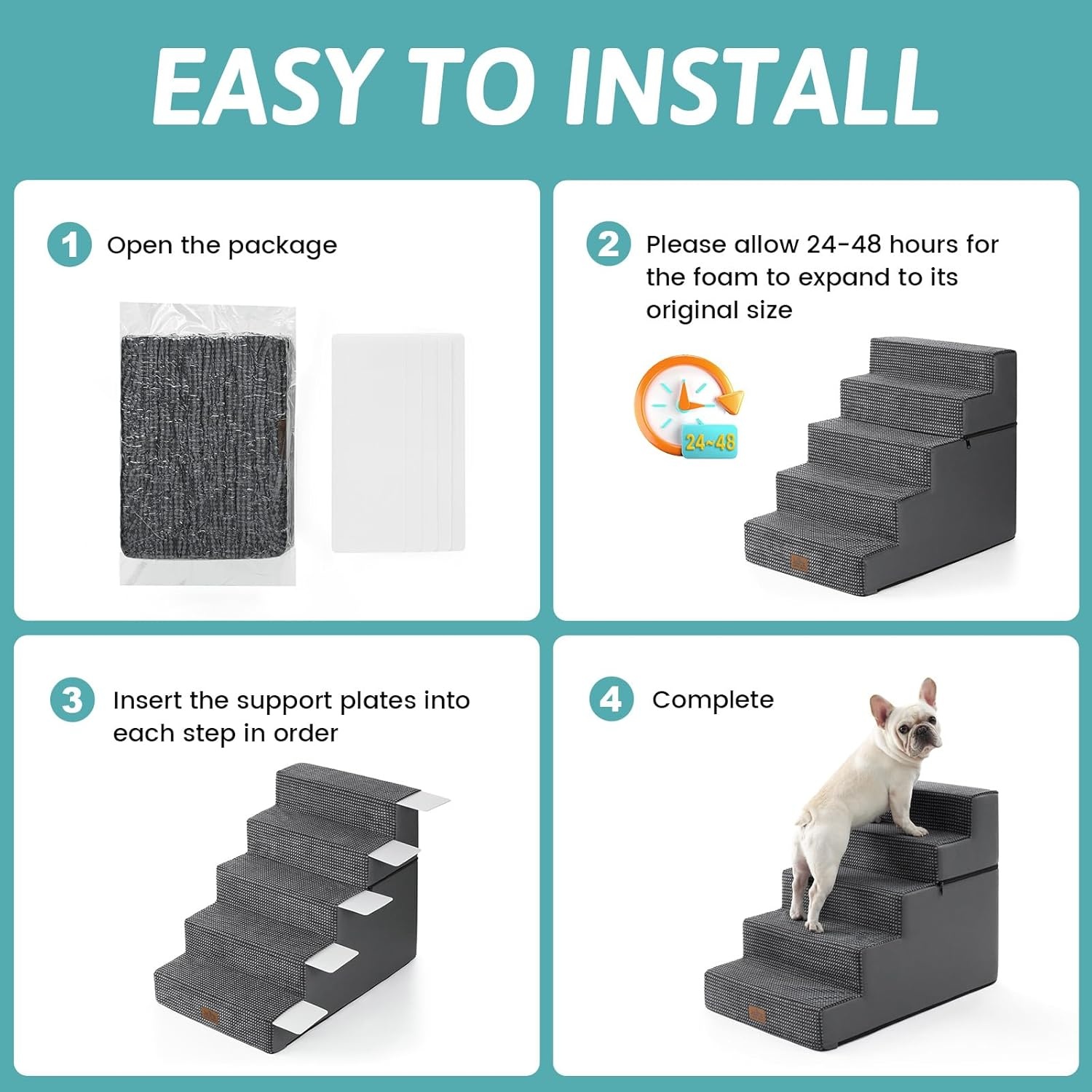 image:imageCOZY KISS Dog Stairs for Small Dogs 4 Tier Removable Pet Stairs for Couch and Bed 177 H Dog Steps for Old Cats Puppy Small Dogs 157x236x177 inch BeigeDark Grey