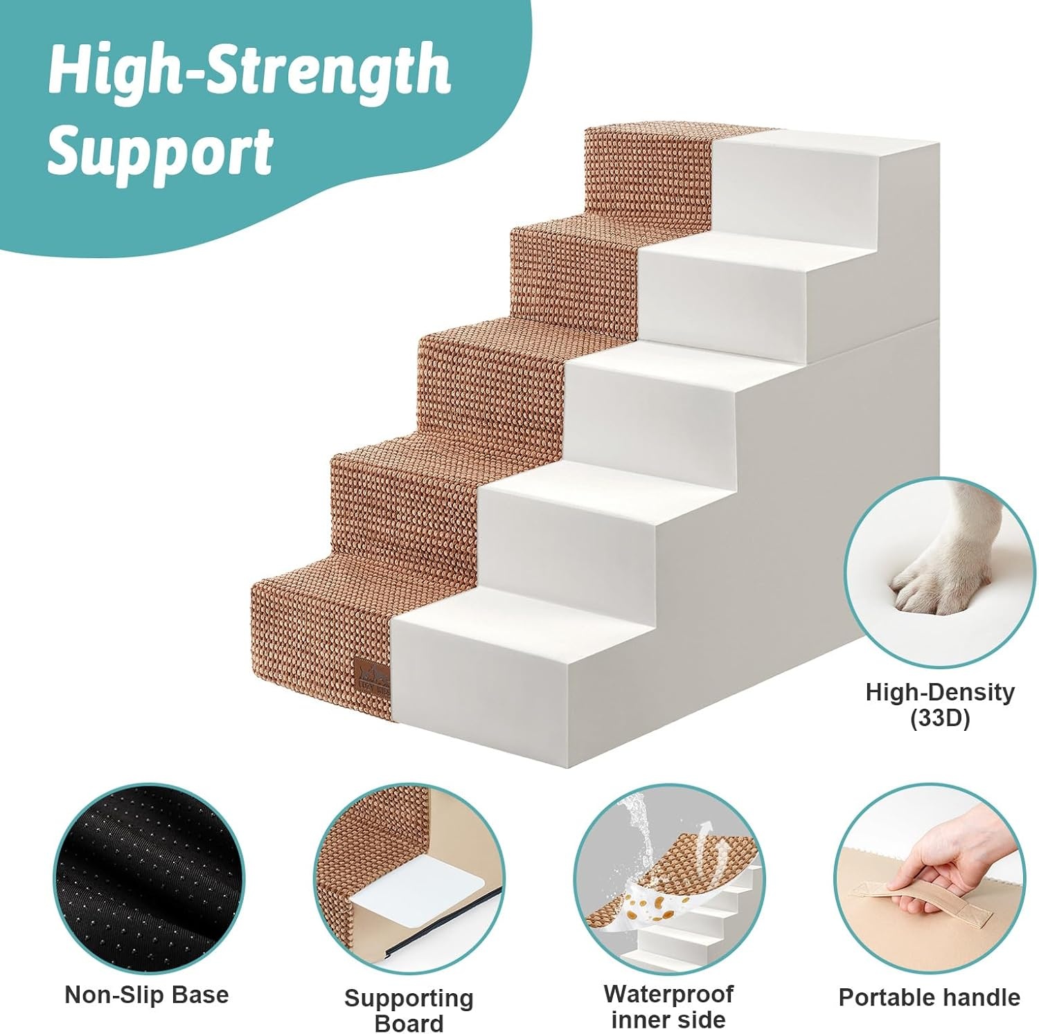 image:imageCOZY KISS Dog Stairs for Small Dogs 4 Tier Removable Pet Stairs for Couch and Bed 177 H Dog Steps for Old Cats Puppy Small Dogs 157x236x177 inch BeigeLight Brown