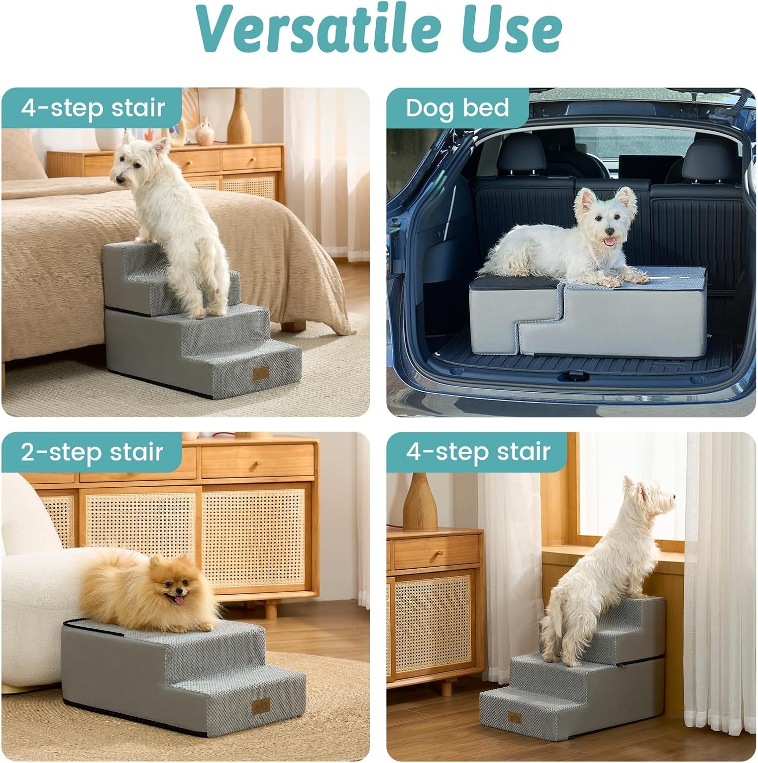 image:imageCOZY KISS Dog Stairs for Small Dogs 4 Tier Removable Pet Stairs for Couch and Bed 177 H Dog Steps for Old Cats Puppy Small Dogs 157x236x177 inch BeigeGrey