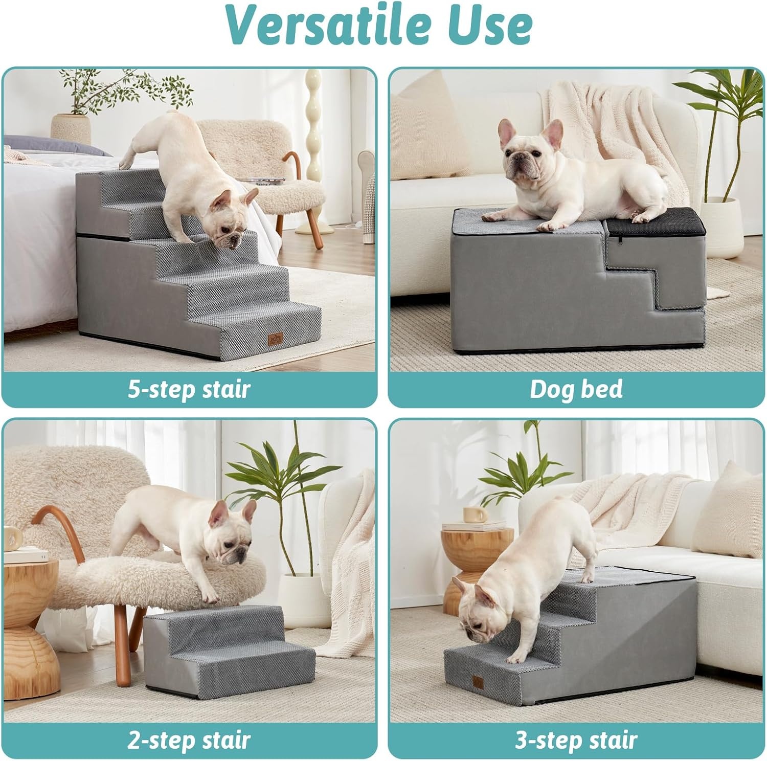 image:imageCOZY KISS Dog Stairs for Small Dogs 4 Tier Removable Pet Stairs for Couch and Bed 177 H Dog Steps for Old Cats Puppy Small Dogs 157x236x177 inch BeigeGrey
