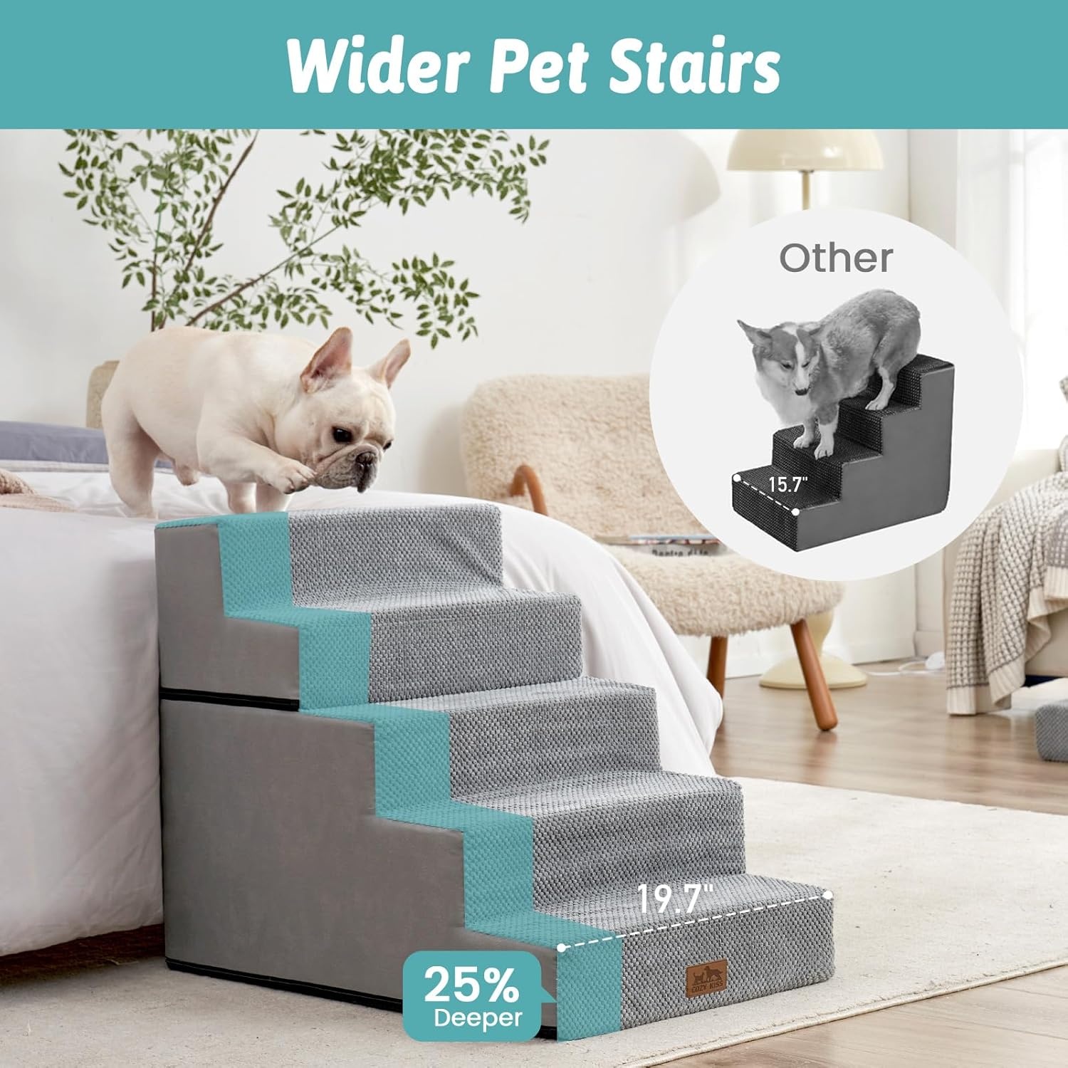image:imageCOZY KISS Dog Stairs for Small Dogs 4 Tier Removable Pet Stairs for Couch and Bed 177 H Dog Steps for Old Cats Puppy Small Dogs 157x236x177 inch BeigeGrey