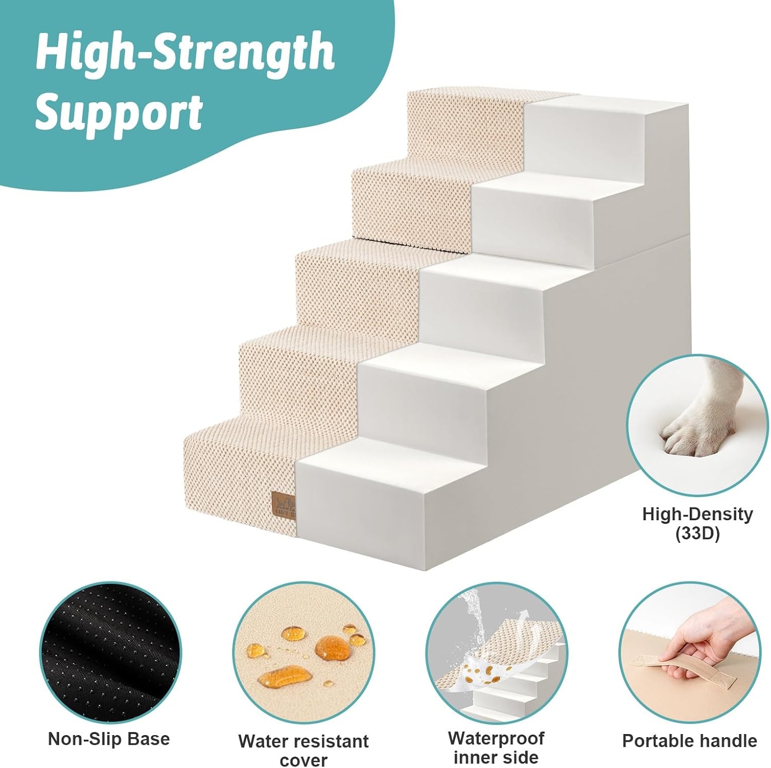 image:imageCOZY KISS Dog Stairs for Small Dogs 4 Tier Removable Pet Stairs for Couch and Bed 177 H Dog Steps for Old Cats Puppy Small Dogs 157x236x177 inch BeigeBeige