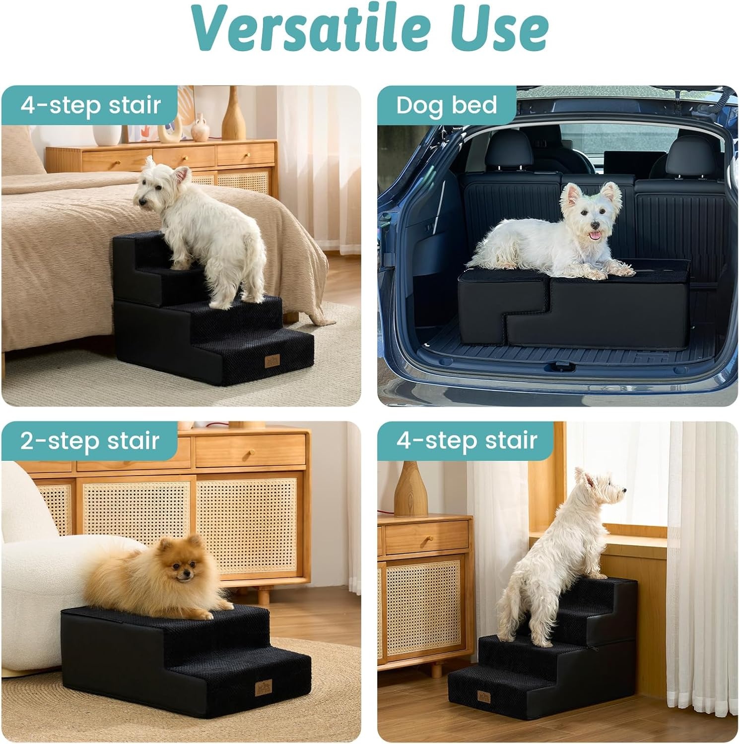 image:imageCOZY KISS Dog Stairs for Small Dogs 4 Tier Removable Pet Stairs for Couch and Bed 177 H Dog Steps for Old Cats Puppy Small Dogs 157x236x177 inch BeigeBlack