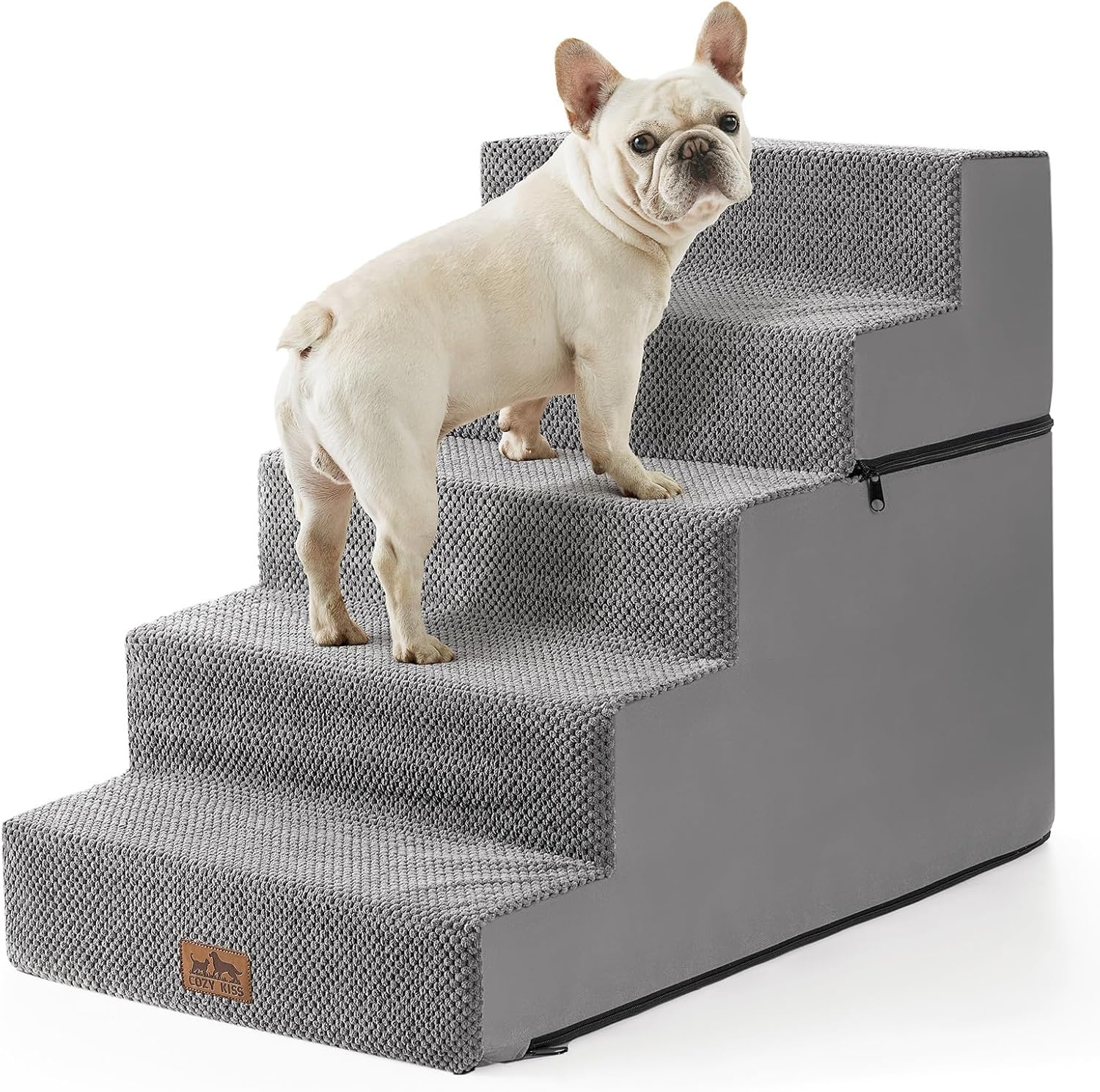 image:imageCOZY KISS Dog Stairs for Small Dogs 4 Tier Removable Pet Stairs for Couch and Bed 177 H Dog Steps for Old Cats Puppy Small Dogs 157x236x177 inch BeigeGrey