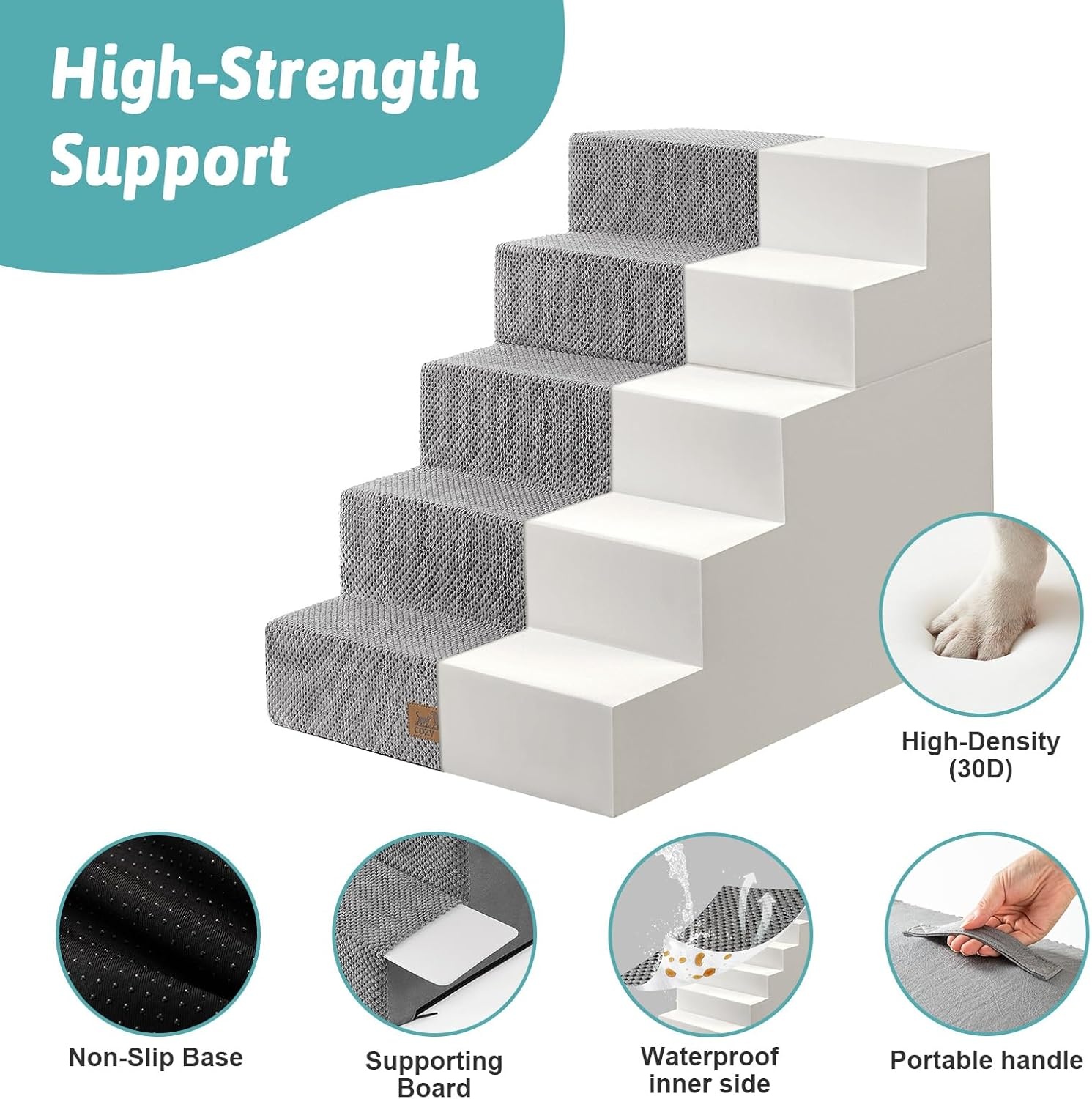 image:imageCOZY KISS Dog Stairs for Small Dogs 4 Tier Removable Pet Stairs for Couch and Bed 177 H Dog Steps for Old Cats Puppy Small Dogs 157x236x177 inch BeigeGrey