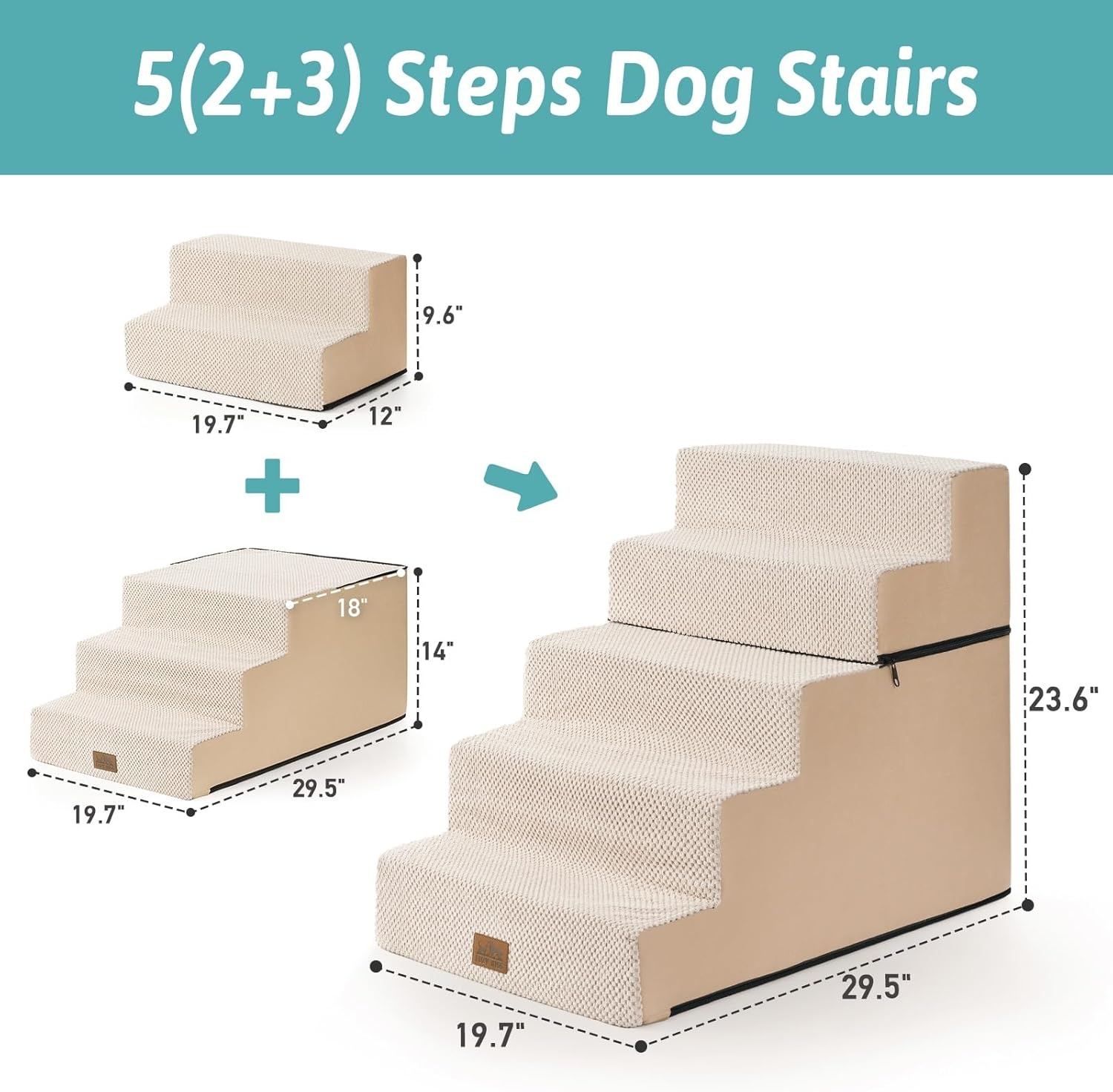 image:imageCOZY KISS Dog Stairs for Small Dogs 4 Tier Removable Pet Stairs for Couch and Bed 177 H Dog Steps for Old Cats Puppy Small Dogs 157x236x177 inch BeigeBeige