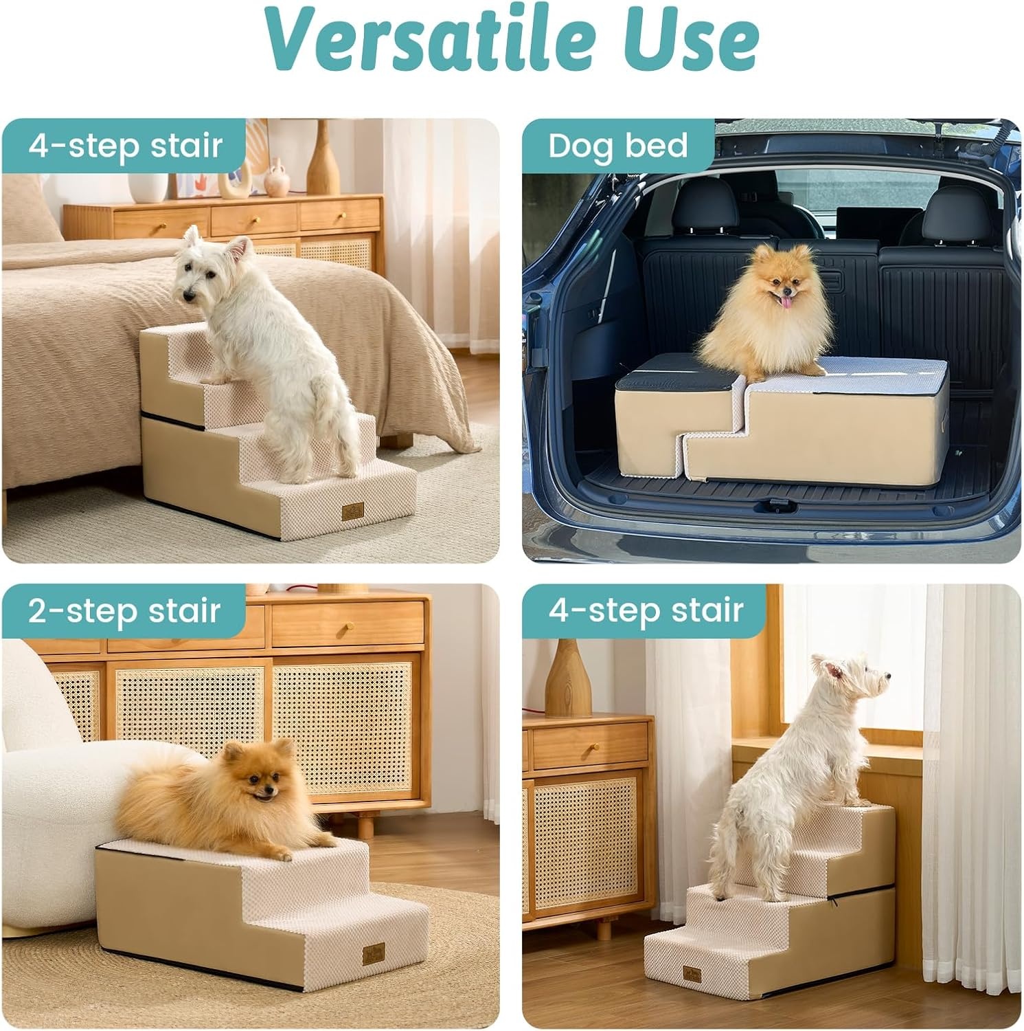 image:imageCOZY KISS Dog Stairs for Small Dogs 4 Tier Removable Pet Stairs for Couch and Bed 177 H Dog Steps for Old Cats Puppy Small Dogs 157x236x177 inch BeigeBeige
