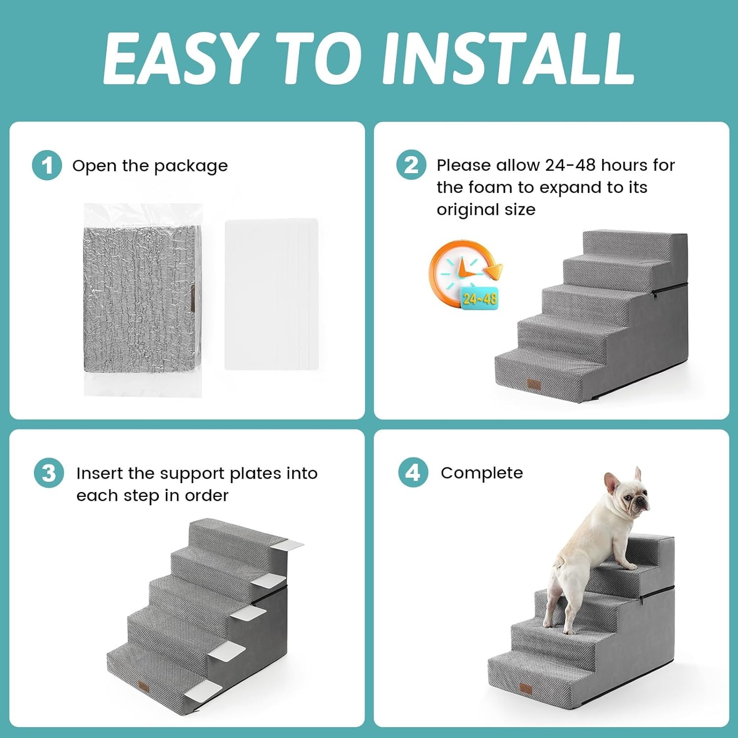 image:imageCOZY KISS Dog Stairs for Small Dogs 4 Tier Removable Pet Stairs for Couch and Bed 177 H Dog Steps for Old Cats Puppy Small Dogs 157x236x177 inch BeigeGrey