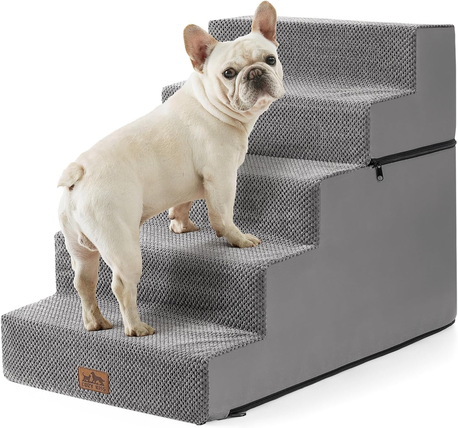 image:imageCOZY KISS Dog Stairs for Small Dogs 4 Tier Removable Pet Stairs for Couch and Bed 177 H Dog Steps for Old Cats Puppy Small Dogs 157x236x177 inch BeigeGrey