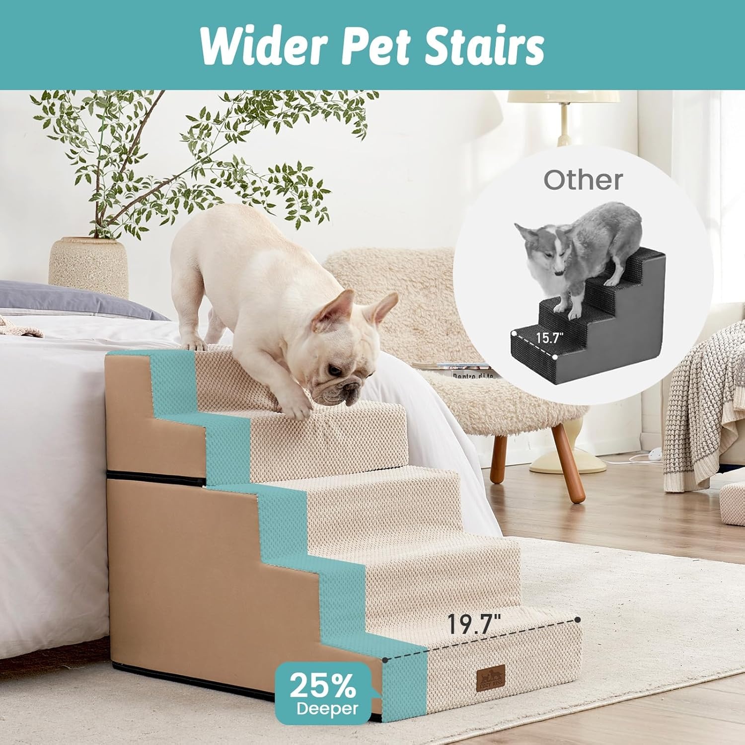 image:imageCOZY KISS Dog Stairs for Small Dogs 4 Tier Removable Pet Stairs for Couch and Bed 177 H Dog Steps for Old Cats Puppy Small Dogs 157x236x177 inch BeigeBeige