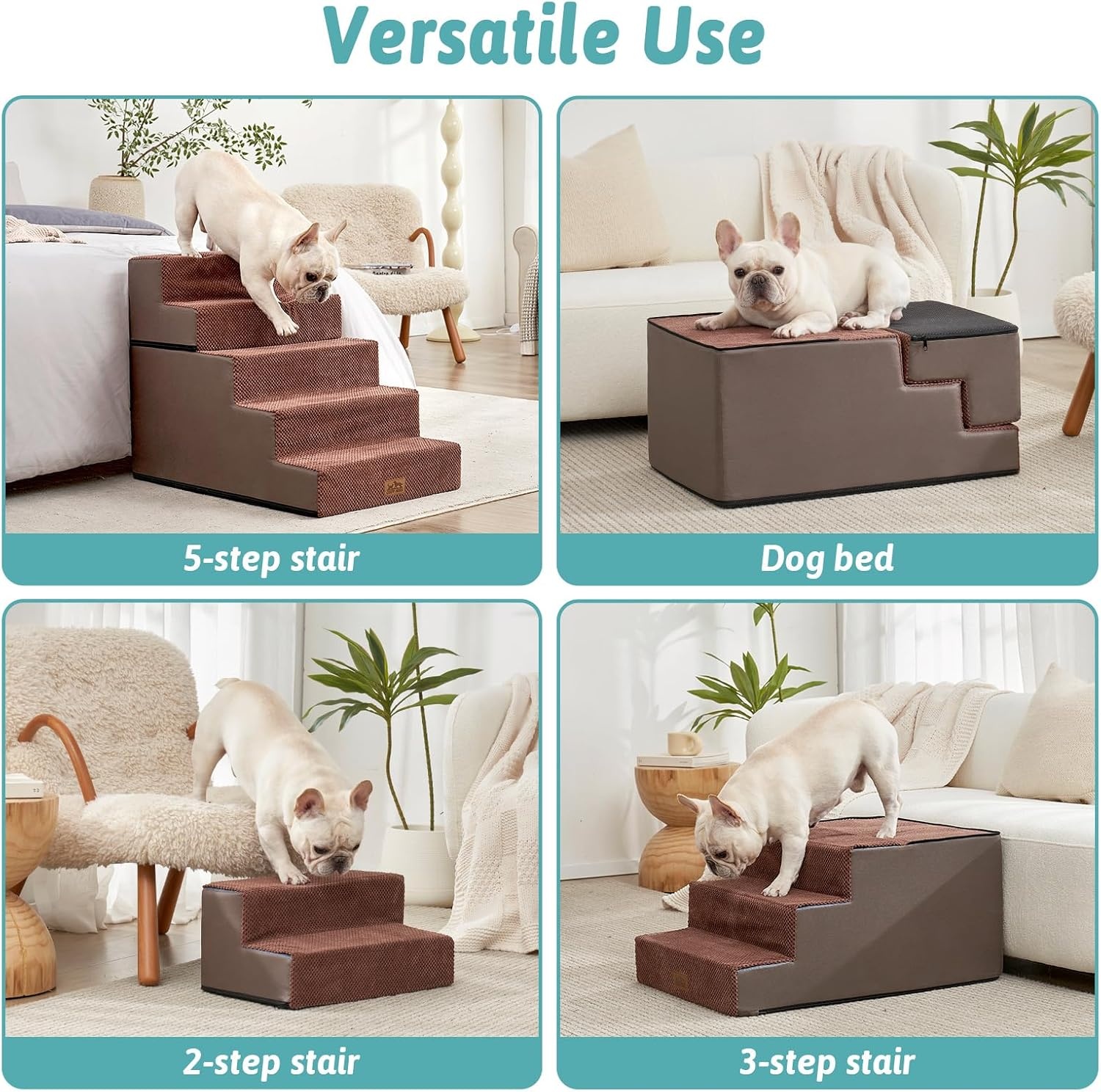 image:imageCOZY KISS Dog Stairs for Small Dogs 4 Tier Removable Pet Stairs for Couch and Bed 177 H Dog Steps for Old Cats Puppy Small Dogs 157x236x177 inch BeigeBrown