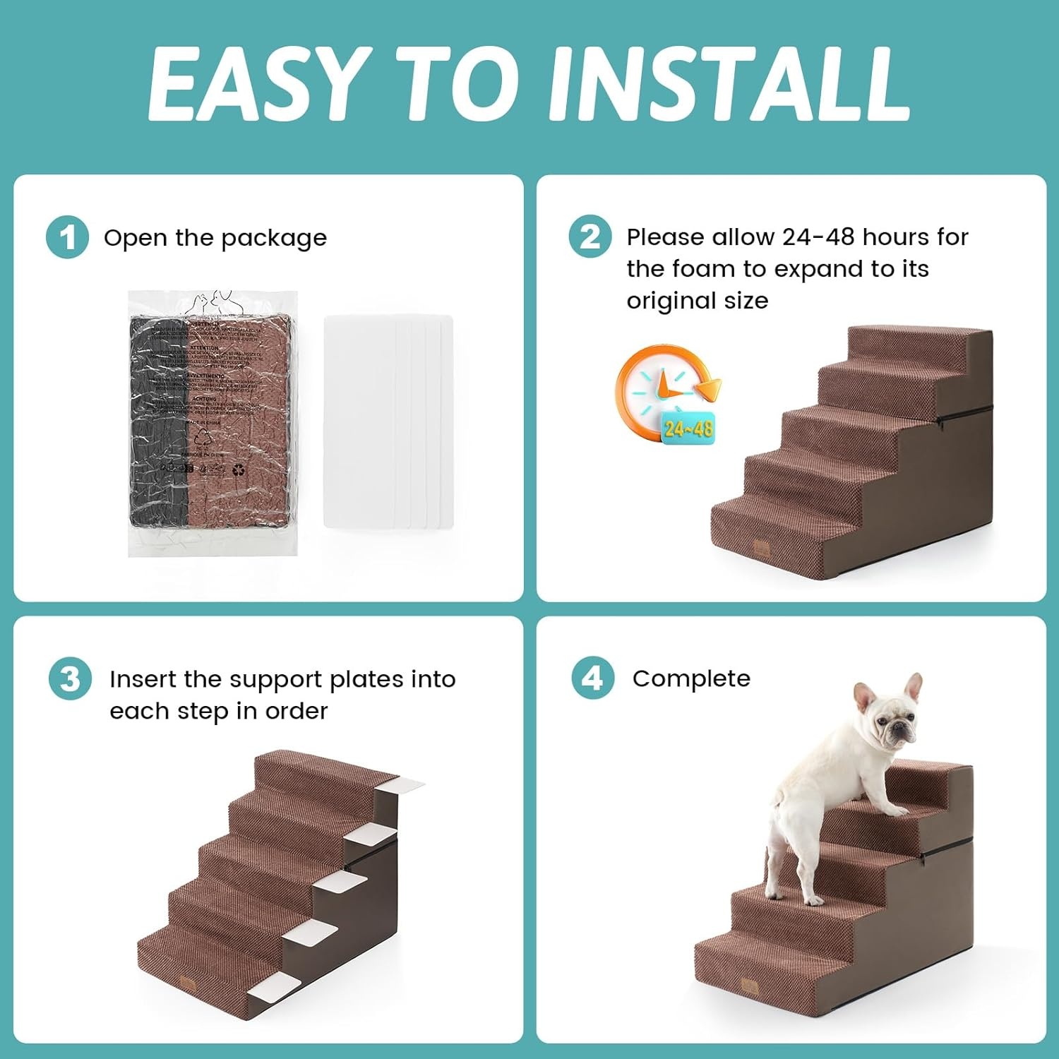 image:imageCOZY KISS Dog Stairs for Small Dogs 4 Tier Removable Pet Stairs for Couch and Bed 177 H Dog Steps for Old Cats Puppy Small Dogs 157x236x177 inch BeigeBrown